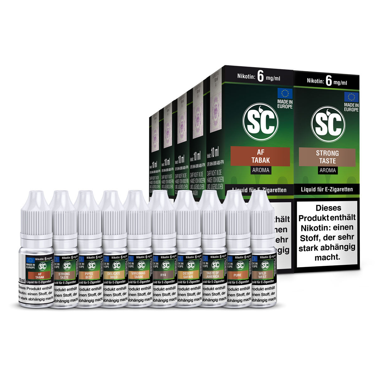 Liquid Probierbox - Tabak SC 10x10ml für E-Zigarette 06 mg/ml (mittel)