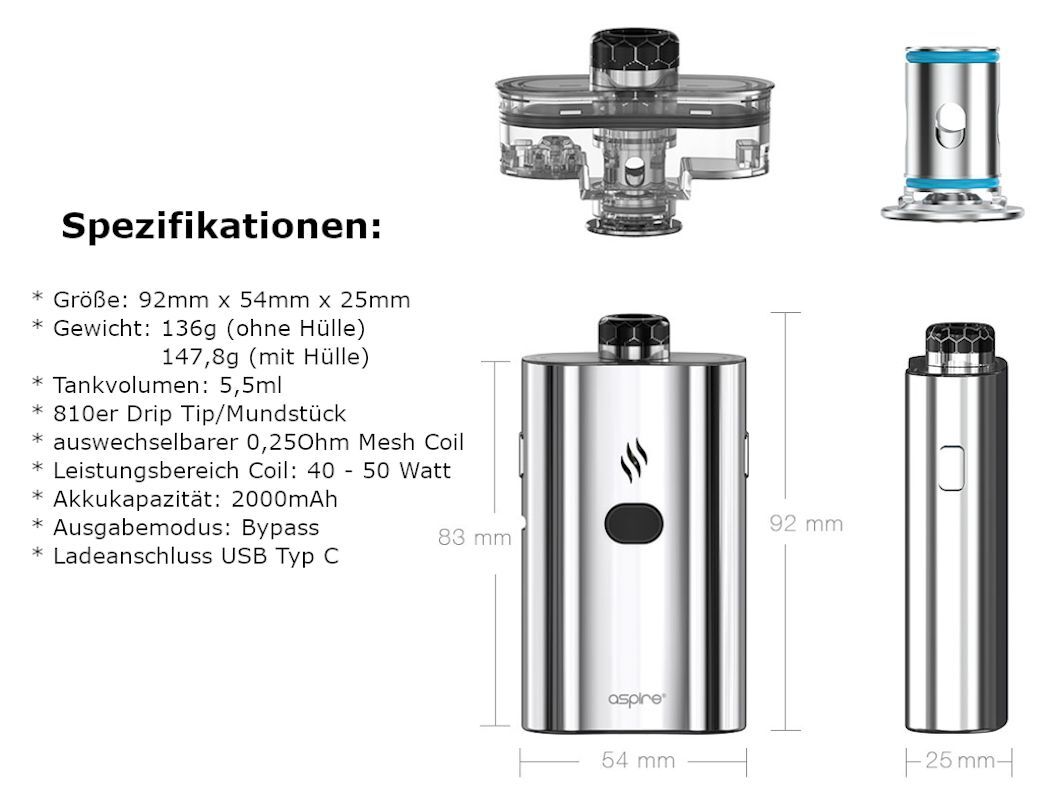 *ABVERKAUF* E-Zigaretten Set ASPIRE Cloudflask AIO 2000mAh