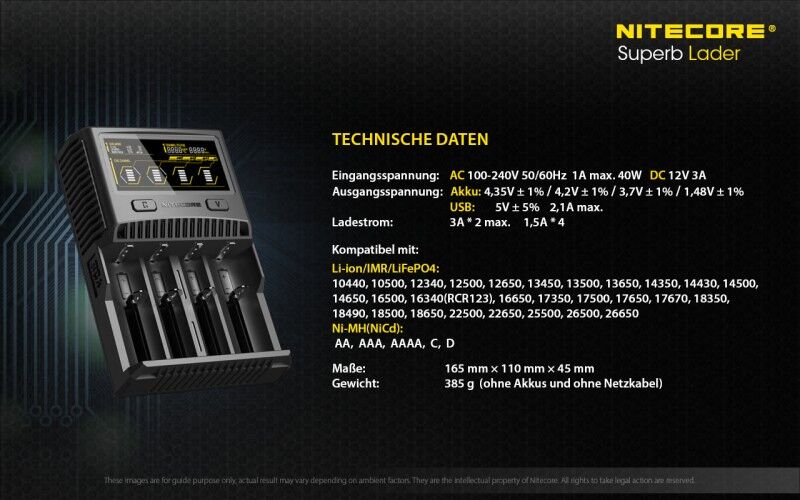 Ladegerät SC4 SUPERB 4x 1500mA / 2x 3000mA Nitecore