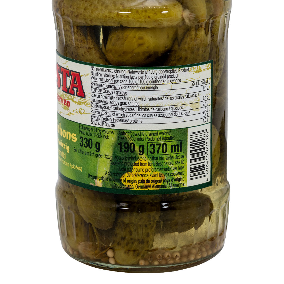 Cornichons kräuterwürzig im Glas 370ml von WASTA