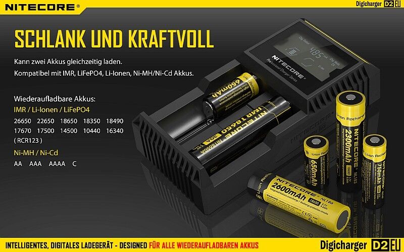 Ladegerät D2 EU 2x 500mA Nitecore