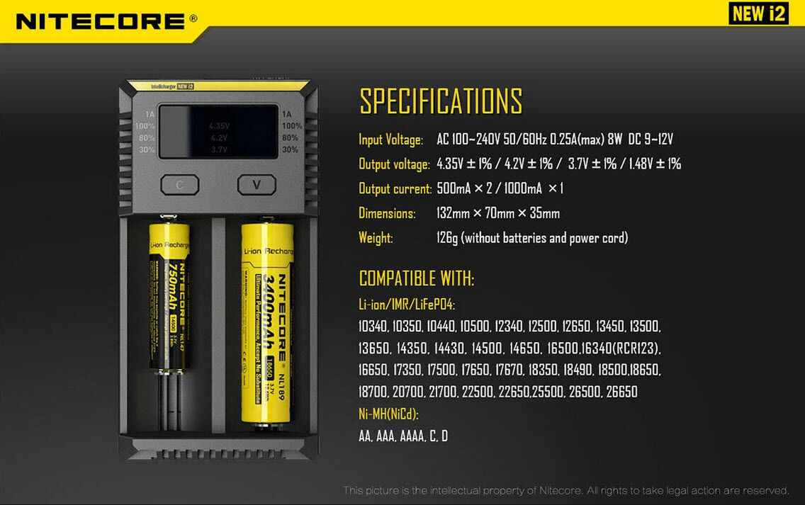 Ladegerät NEW I2 2x 500mA / 1x 1000mA Nitecore