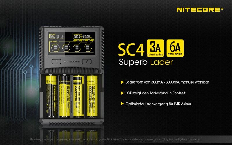 Ladegerät SC4 SUPERB 4x 1500mA / 2x 3000mA Nitecore