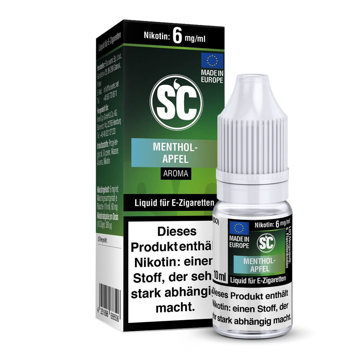 SC Liquid Menthol Apfel 10 ml – 6 mg/ml Nikotin