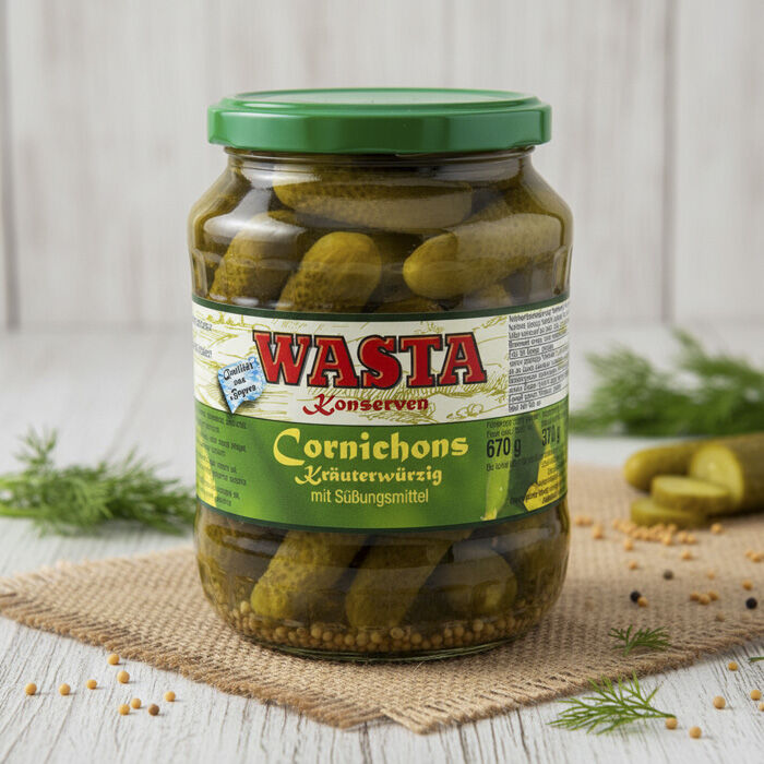 Cornichons Kräuterwürzig im Glas 720ml von WASTA