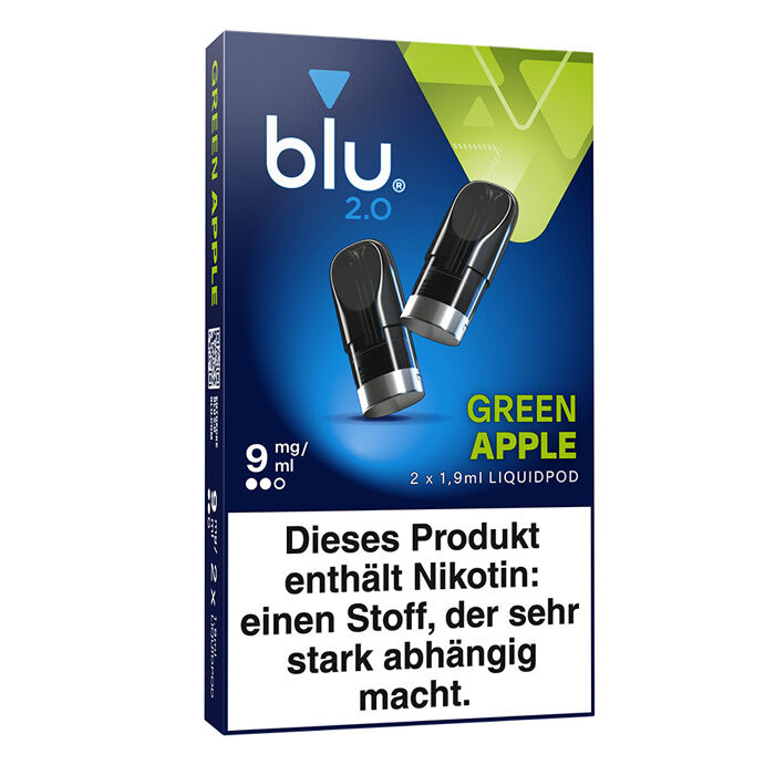Pod mit Liquid für blu 2.0 2x1,9ml Green Apple 9mg/ml